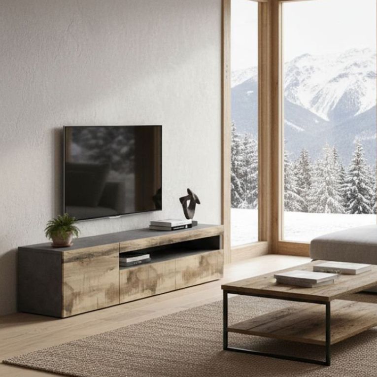 Base TV acero e ardesia 150x40x37h cm - Aquilo