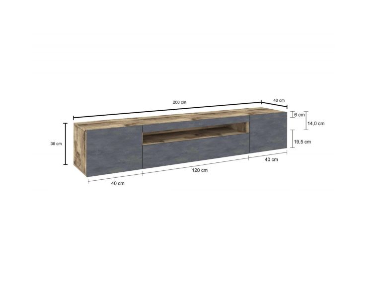 Base TV acero e ardesia 200x40x37h cm 3 ante - Amore