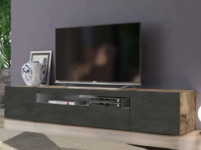Base TV acero e ardesia 200x40x37h cm 3 ante - Amore