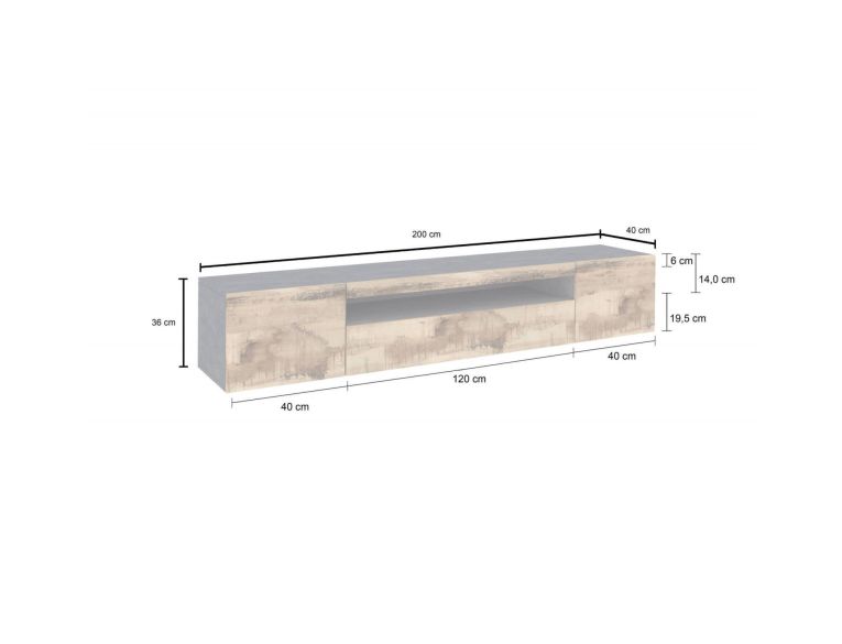 Base TV acero e ardesia 200x40x37h cm 3 ante - Artropodi