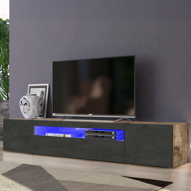 Base TV acero e ardesia 200x40x37h cm 3 ante in legno - Amore