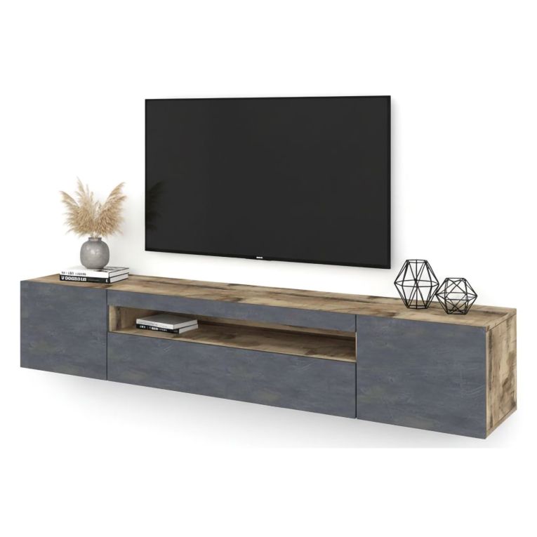 Base TV acero e ardesia 200x40x37h cm 3 ante in legno - Amore