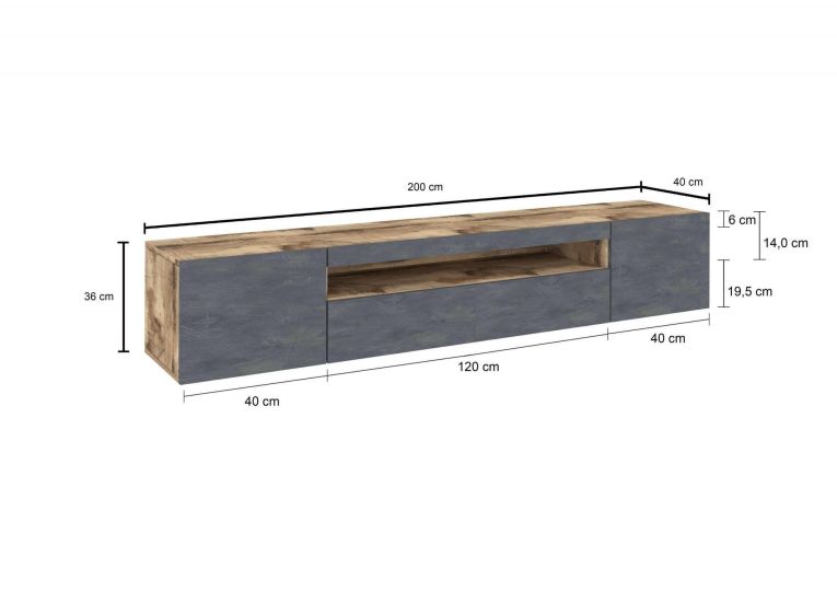 Base TV acero e ardesia 200x40x37h cm 3 ante in legno - Amore