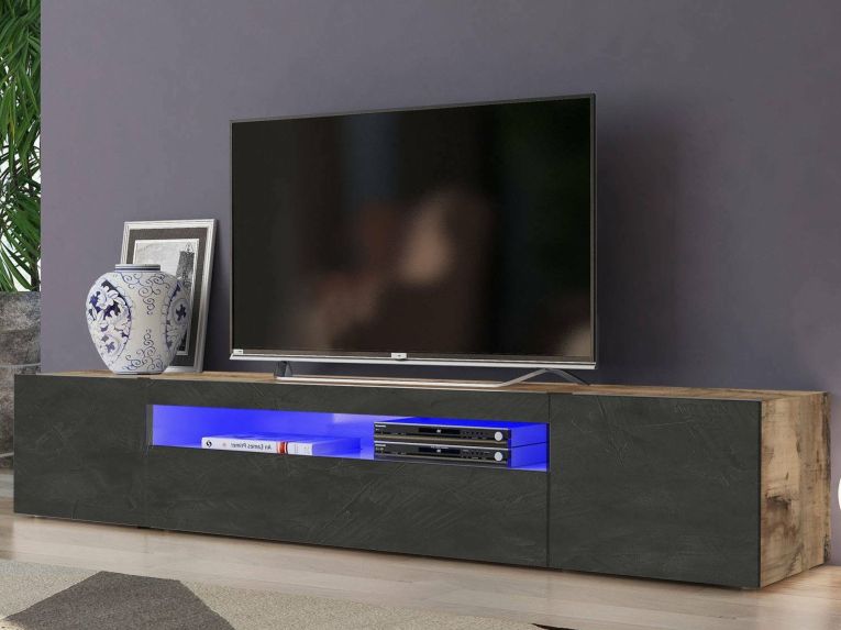 Base TV acero e ardesia 200x40x37h cm 3 ante in legno - Amore