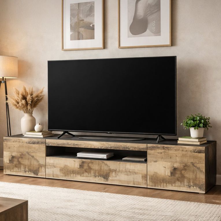 Base TV acero e ardesia 200x40x37h cm 3 ante in legno - Artropodi
