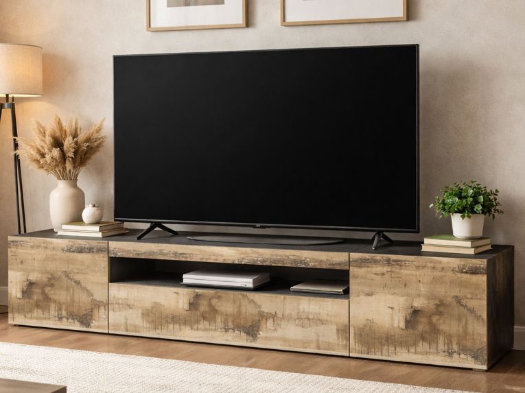 Base TV acero e ardesia 200x40x37h cm 3 ante in legno - Artropodi