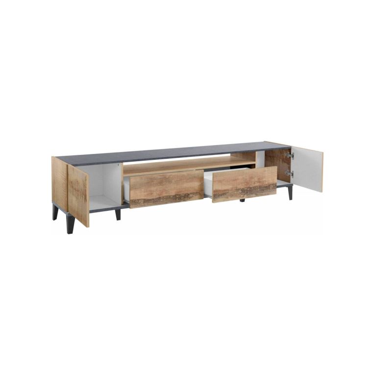Base TV acero e ardesia 200x40x47h cm 2 ante e 2 cassetti - Abina