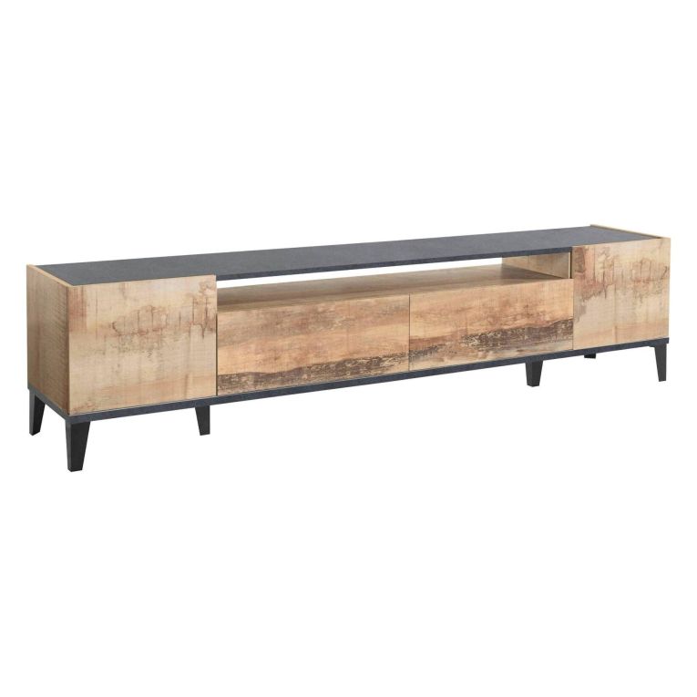 Base TV acero e ardesia 200x40x47h cm 2 ante e 2 cassetti - Abina