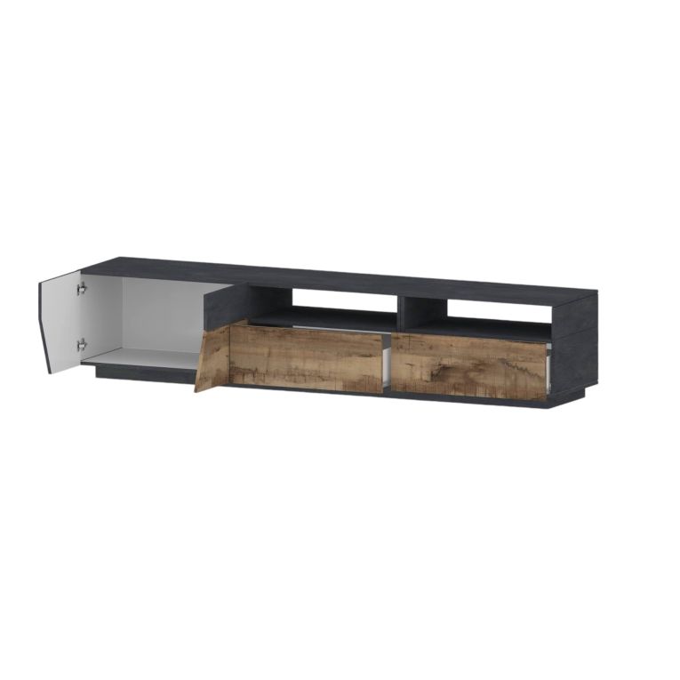 Base TV acero e ardesia 200x43x46h cm 2 ante e 2 cassetti - Arghi