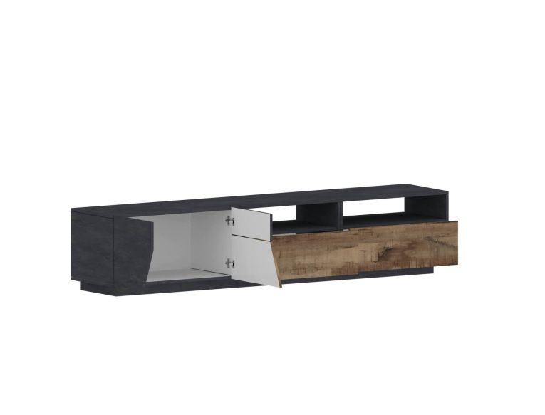 Base TV acero e ardesia 200x43x46h cm 2 ante e 2 cassetti - Arghi