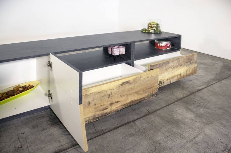 Base TV acero e ardesia 200x43x46h cm 2 ante e 2 cassetti - Arghi