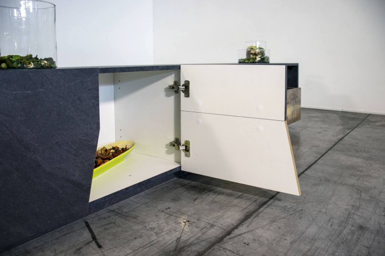 Base TV acero e ardesia 200x43x46h cm 2 ante e 2 cassetti - Arghi