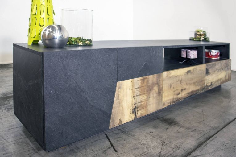 Base TV acero e ardesia 200x43x46h cm 2 ante e 2 cassetti - Arghi
