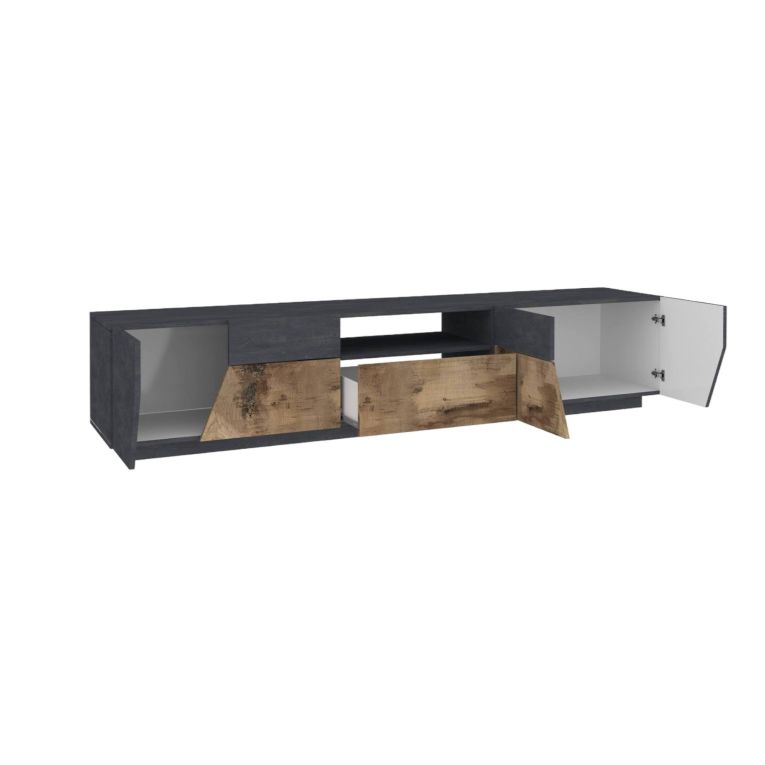 Base TV acero e ardesia 220x43x46h cm 4 ante e 1 cassetto - Animai