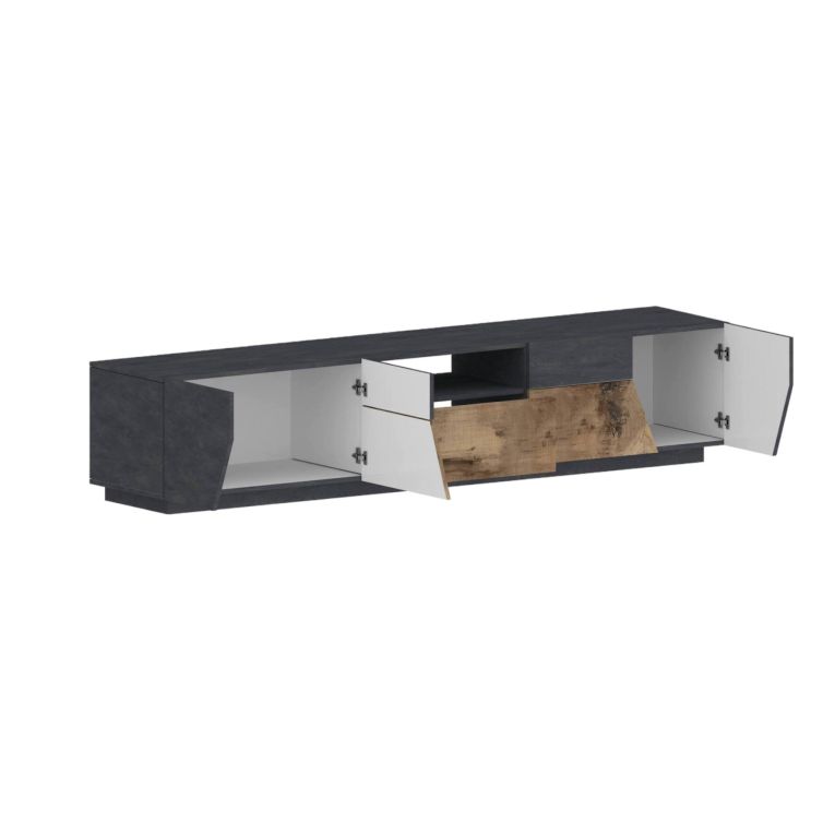 Base TV acero e ardesia 220x43x46h cm 4 ante e 1 cassetto - Animai