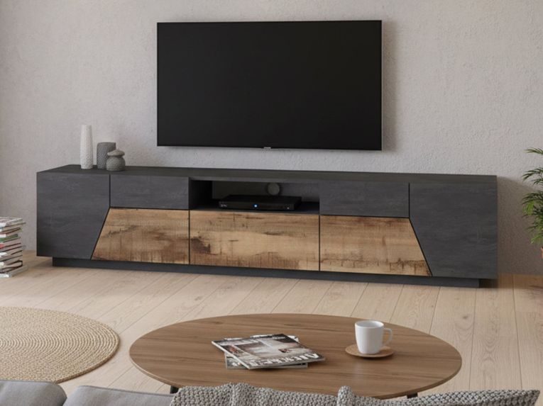 Base TV acero e ardesia 220x43x46h cm 4 ante e 1 cassetto - Animai