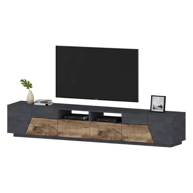 Base TV acero e ardesia 260x43x46h cm 4 ante e 2 cassetti - Asdrubale