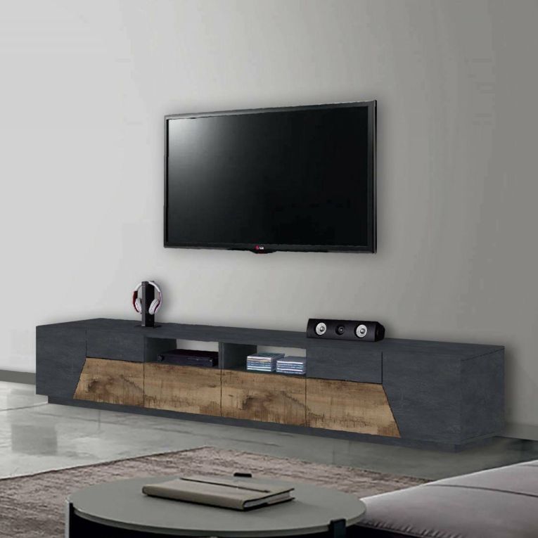 Base TV acero e ardesia 260x43x46h cm 4 ante e 2 cassetti - Asdrubale