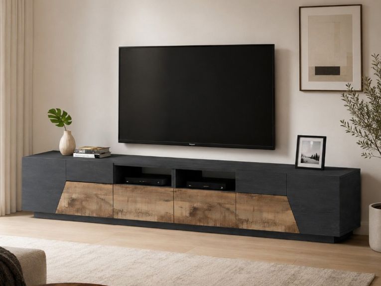 Base TV acero e ardesia 260x43x46h cm 4 ante e 2 cassetti - Asdrubale