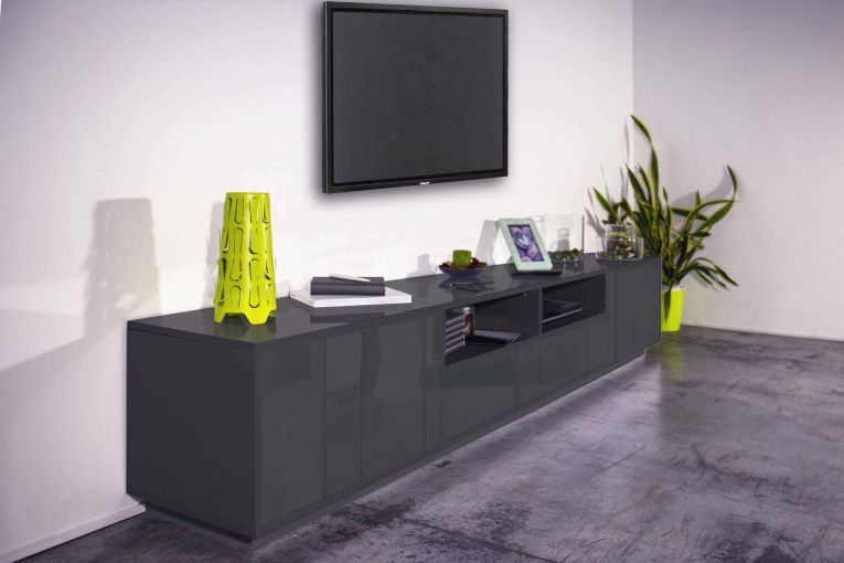 Base TV antracite lucido 260x41x46h cm 4 ante e 2 cassetti - Albak