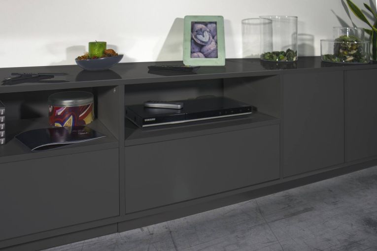 Base TV antracite lucido 260x41x46h cm 4 ante e 2 cassetti - Albak