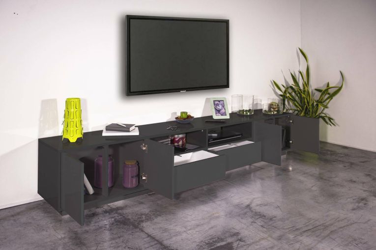 Base TV antracite lucido 260x41x46h cm 4 ante e 2 cassetti - Albak