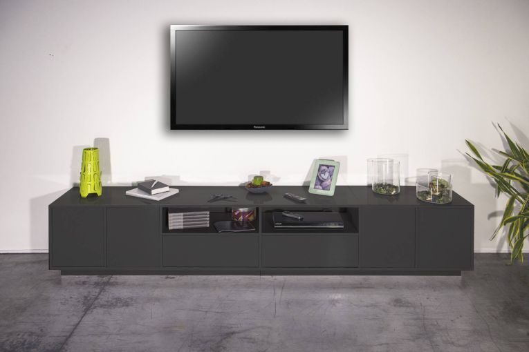 Base TV antracite lucido 260x41x46h cm 4 ante e 2 cassetti - Albak