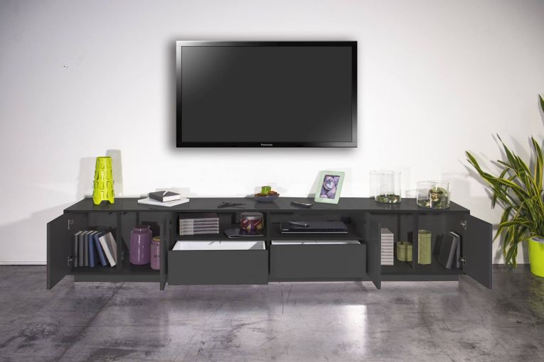 Base TV antracite lucido 260x41x46h cm 4 ante e 2 cassetti - Albak