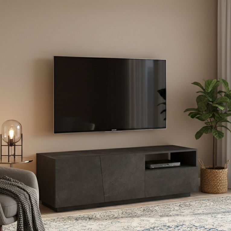 Base TV ardesia 150x43x46h cm 2 ante e 1 cassetto - Aiace