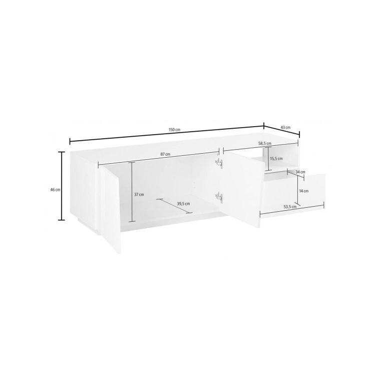 Base TV ardesia 150x43x46h cm 2 ante e 1 cassetto - Aiace