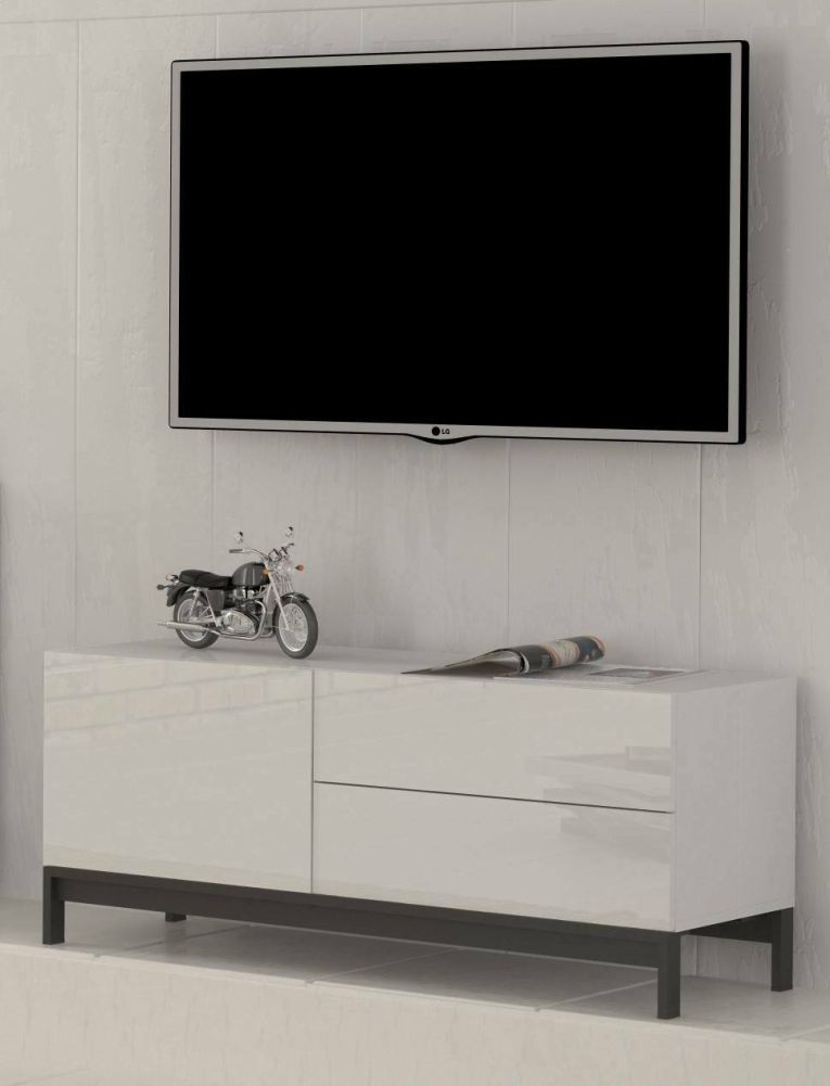 Base TV bianco lucido 110x40x47h cm in legno - Azad