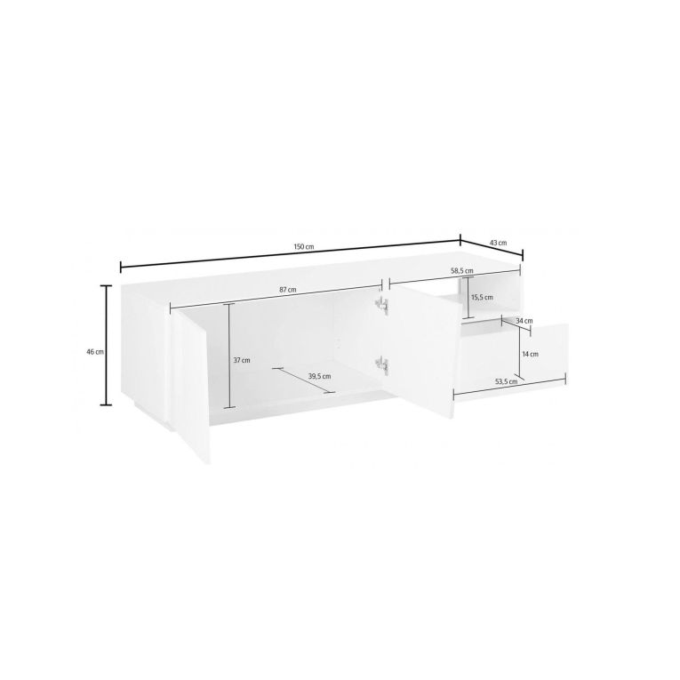 Base TV bianco lucido 150x43x46h cm 2 ante e 1 cassetto - Aiace