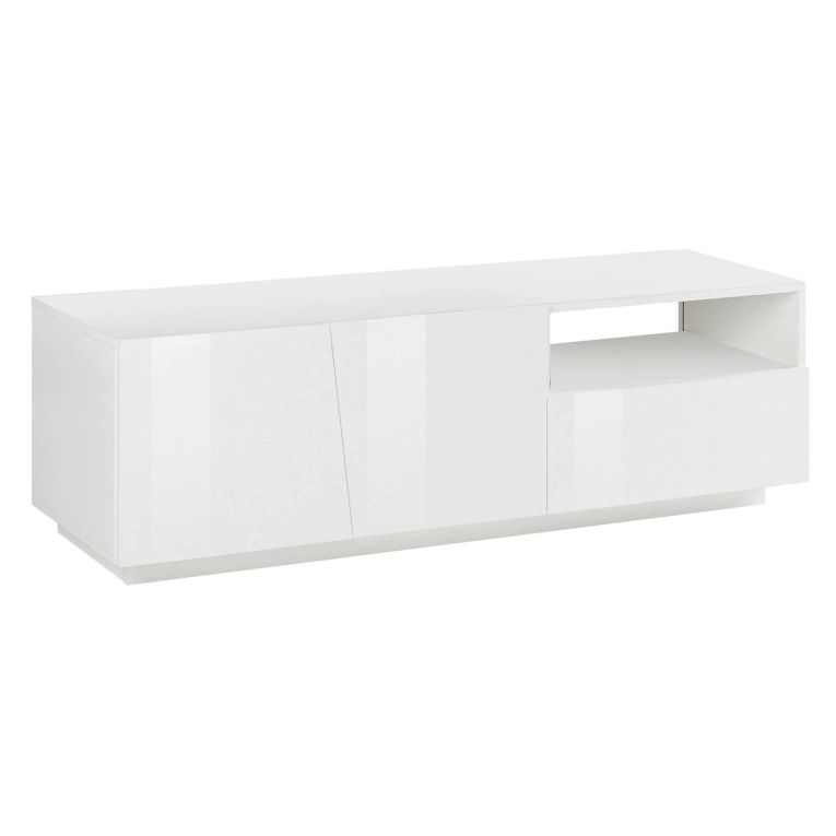 Base TV bianco lucido 150x43x46h cm 2 ante e 1 cassetto - Aiace