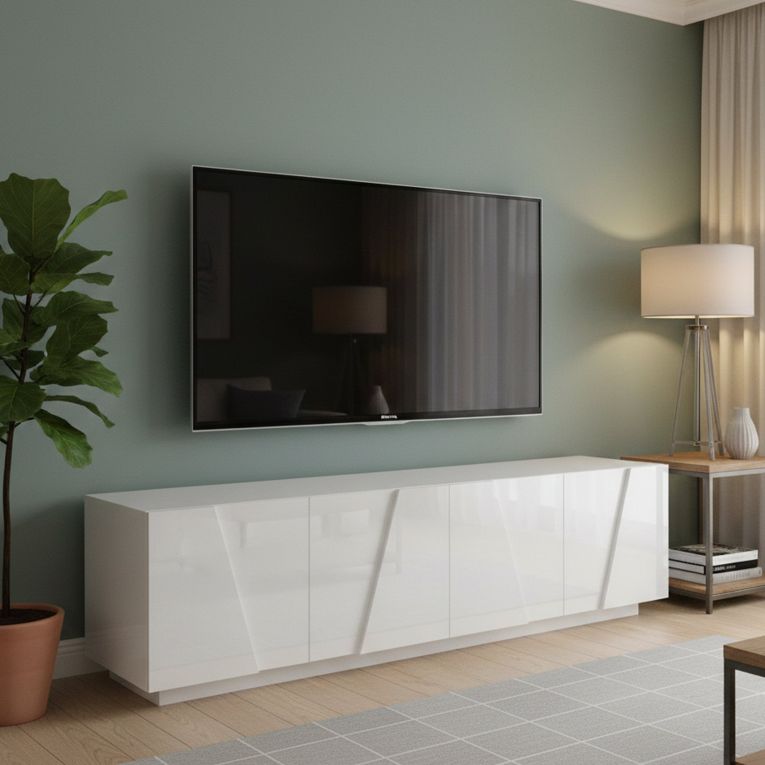 Base TV bianco lucido 162x44x46h cm 4 ante e 1 cassetto - Acix