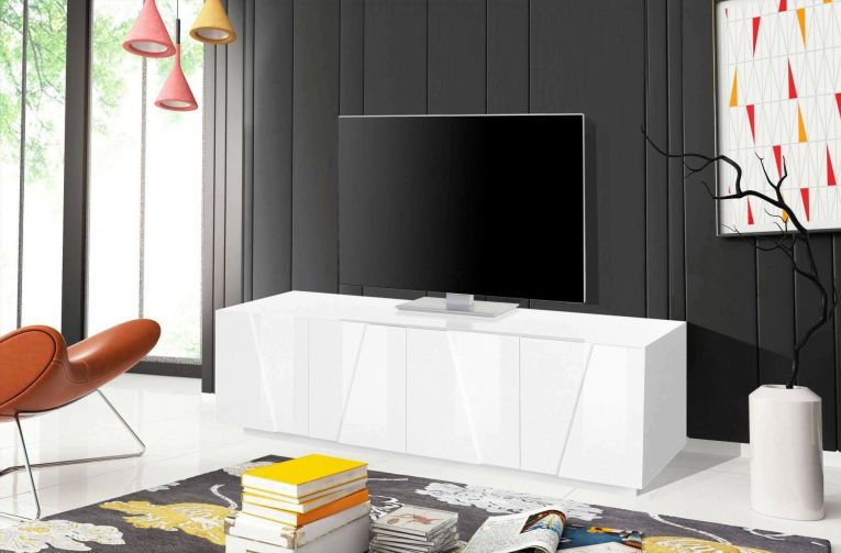 Base TV bianco lucido 162x44x46h cm 4 ante e 1 cassetto - Acix