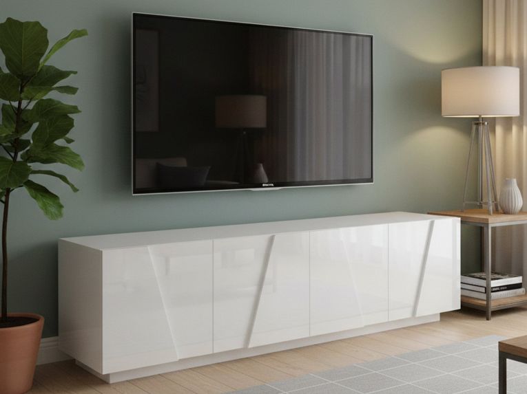 Base TV bianco lucido 162x44x46h cm 4 ante e 1 cassetto - Acix