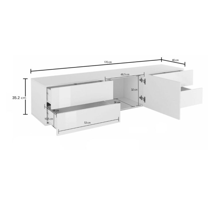 Base TV bianco lucido 170x40x35h cm 4 cassetti - Ardesia