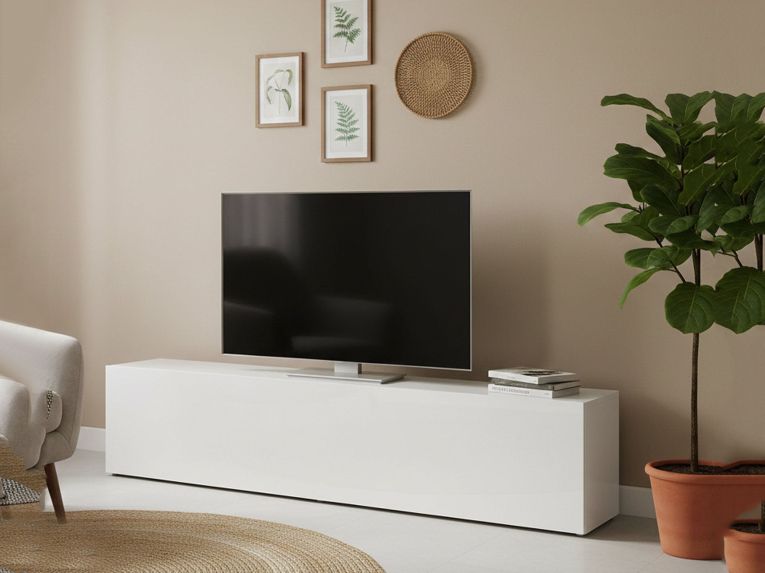 Base TV bianco lucido 180x30x40h cm in legno - Alakazam