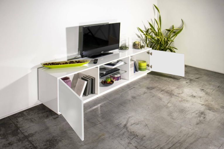 Base TV bianco lucido 180x41x46h cm 2 ante - Lola