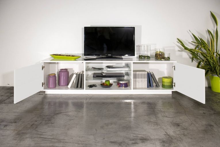 Base TV bianco lucido 180x41x46h cm 2 ante - Lola