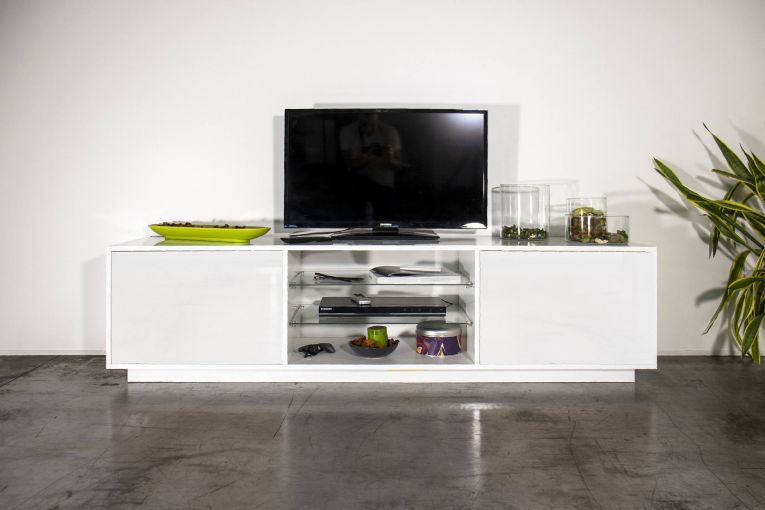 Base TV bianco lucido 180x41x46h cm 2 ante - Lola