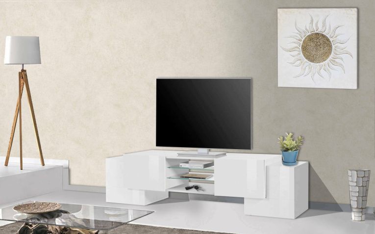 Base TV bianco lucido 190x45x45h cm 4 ante - Arancione