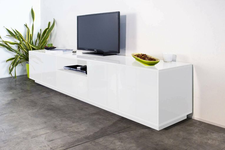 Base TV bianco lucido 220x41x46h cm 4 ante e 1 cassetto - Ajuly