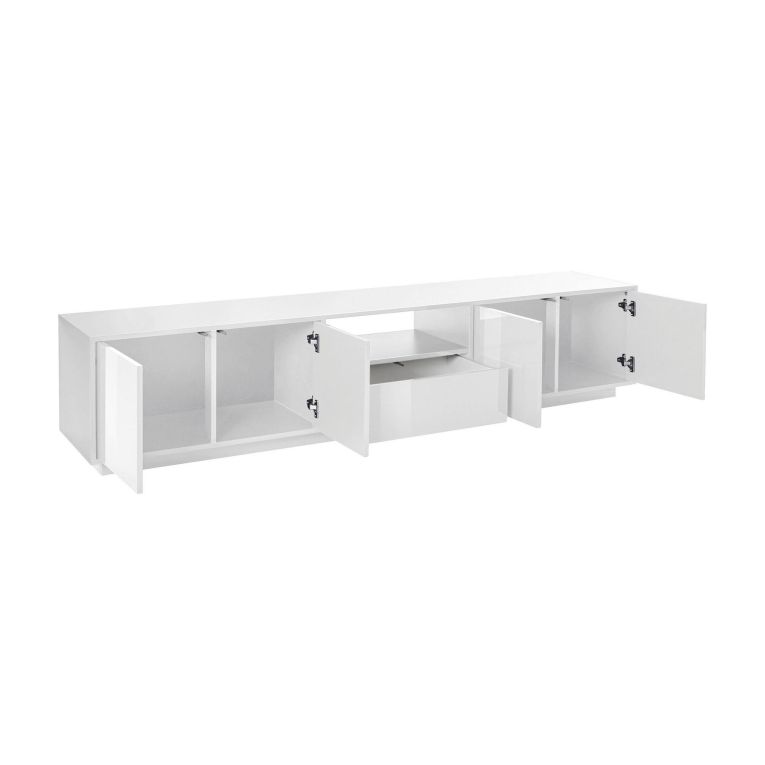 Base TV bianco lucido 220x41x46h cm 4 ante e 1 cassetto - Ajuly