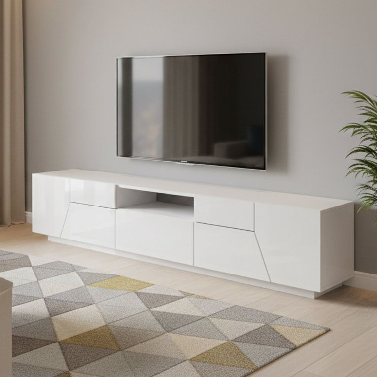 Base TV bianco lucido 220x43x46h cm 4 ante e 1 cassetto - Animai