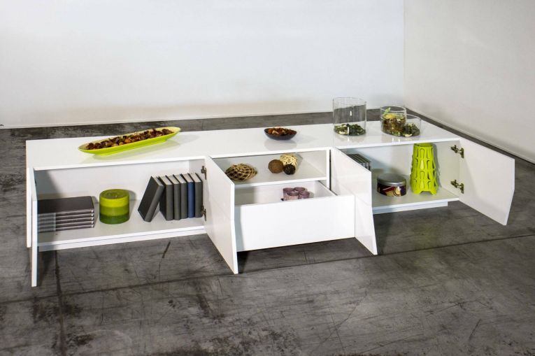 Base TV bianco lucido 220x43x46h cm 4 ante e 1 cassetto - Animai