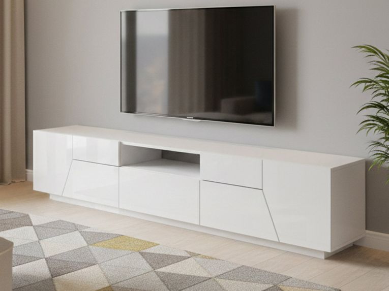 Base TV bianco lucido 220x43x46h cm 4 ante e 1 cassetto - Animai