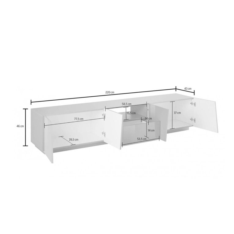 Base TV bianco lucido 220x43x46h cm 4 ante e 1 cassetto - Azzurras