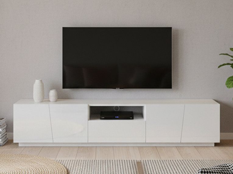Base TV bianco lucido 220x43x46h cm 4 ante e 1 cassetto - Azzurras