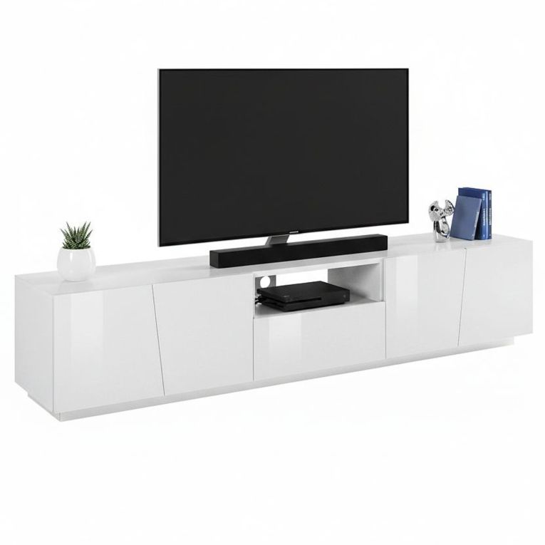 Base TV bianco lucido 220x43x46h cm in legno - Azzurras